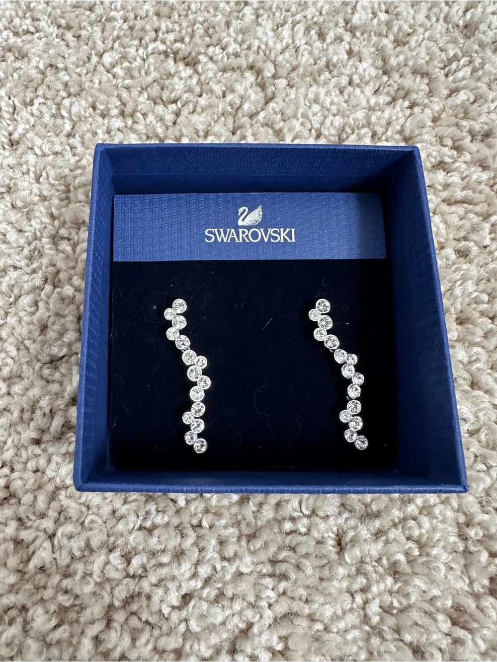 Swarovski Silver Clear Crystal Ear Climbers - Linear Drop